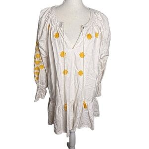 Evy's Tree Jolene Cream And Yellow Embroidered Blouse Tunic 1X